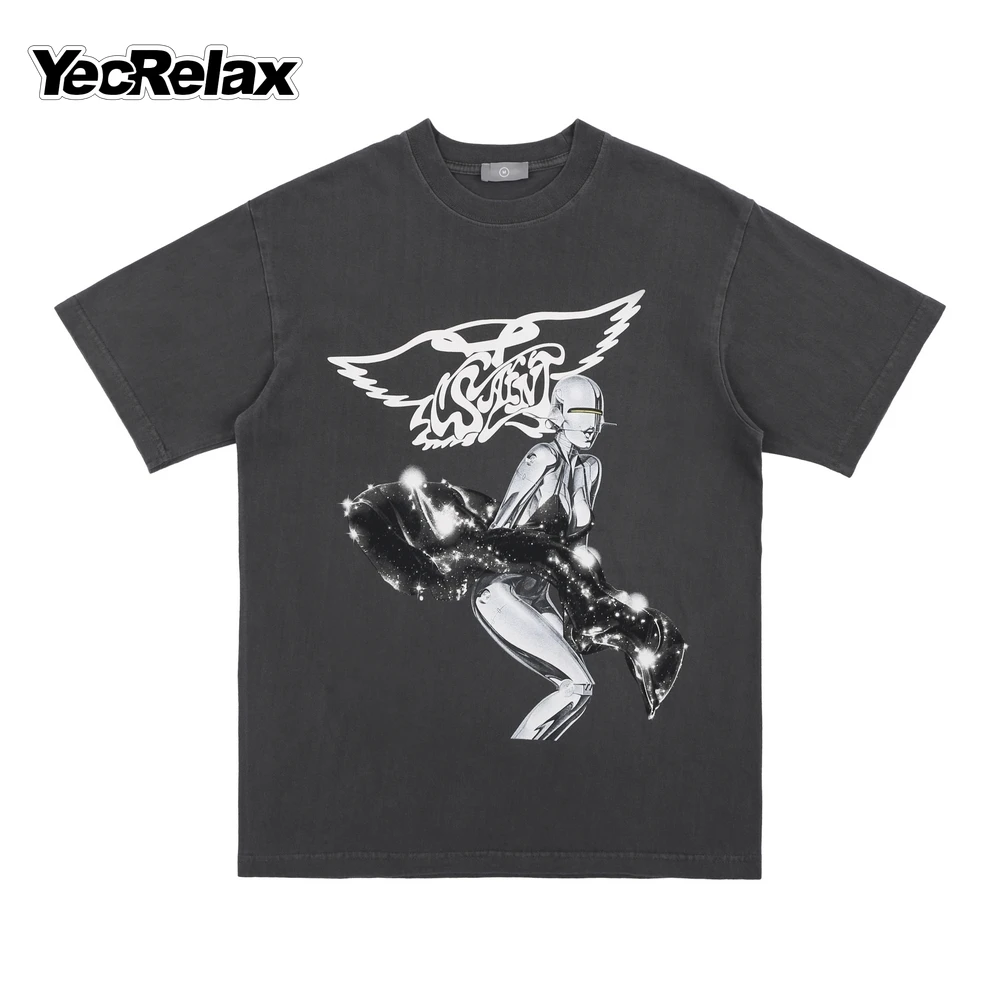 

Rock Band T-Shirt Metal Sexy Girl Print T-Shirt Retro Washed T-Shirt 2022 Spring/Summer Casual Street Fashion Short Top T-Shirt