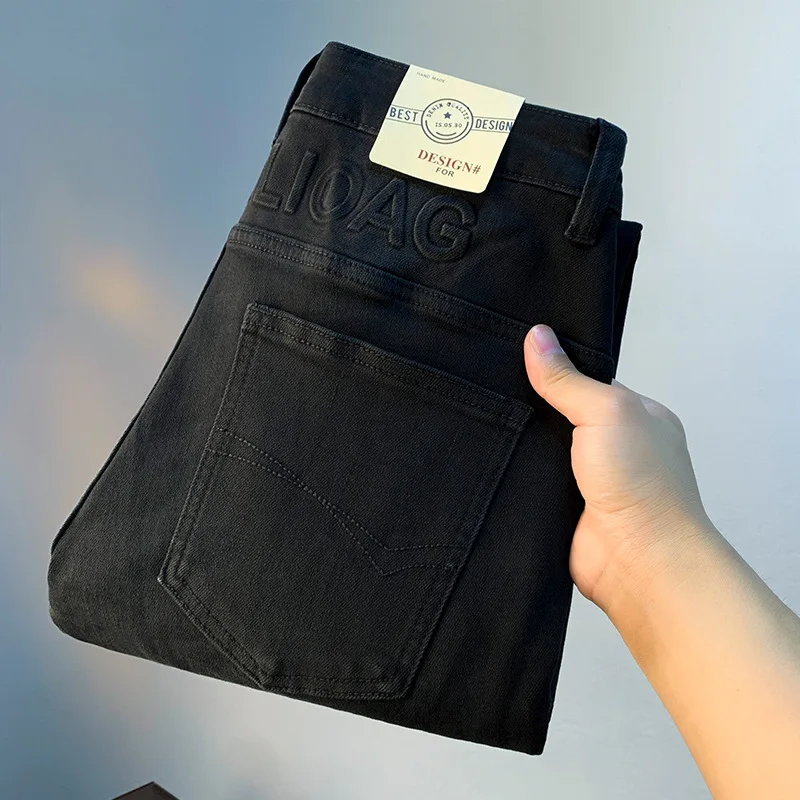 Высококачественные черные джинсы Мужская простая повседневная модная