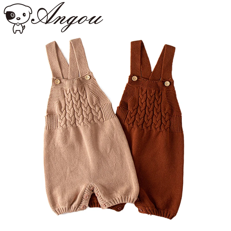 

Angou 2022 Korean Style Baby Boys Girls Romper Knitted Sleeveless Jumpsuit Newborn Baby Boys Girl Solid Color Romper Clothes