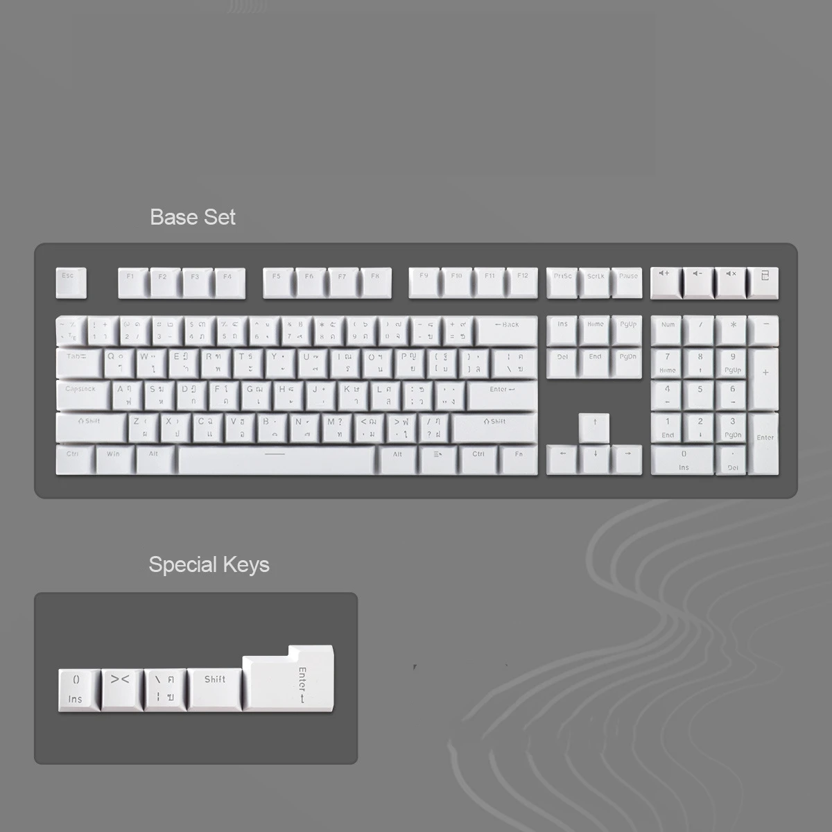 

Thai Keycaps for Mechanical Keyboard Black White Color 113 Keys ABS OEM