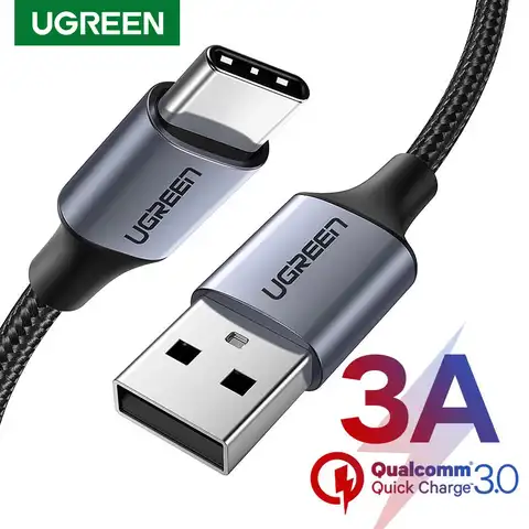 Кабель Ugreen 3 А USB Type-C кабель для Xiaomi Poco X3 Pro Samsung S21 S20, быстрая зарядка 3,0, кабель USB C, быстрая зарядка, зарядное устройство для телефона,шнур заря...