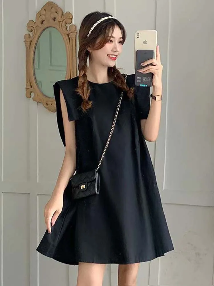 

Summer Women's Dress Casual Sleeveless Design O Neck Loose Femme Mini Dress Woman Simple Party Robes Fashion Sundress Vestidos