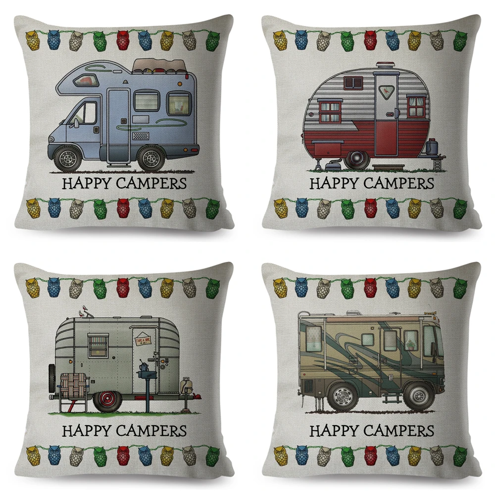 Чехол для подушки Happy Campers декоративный мультяшный дом дорожный автомобиль чехол