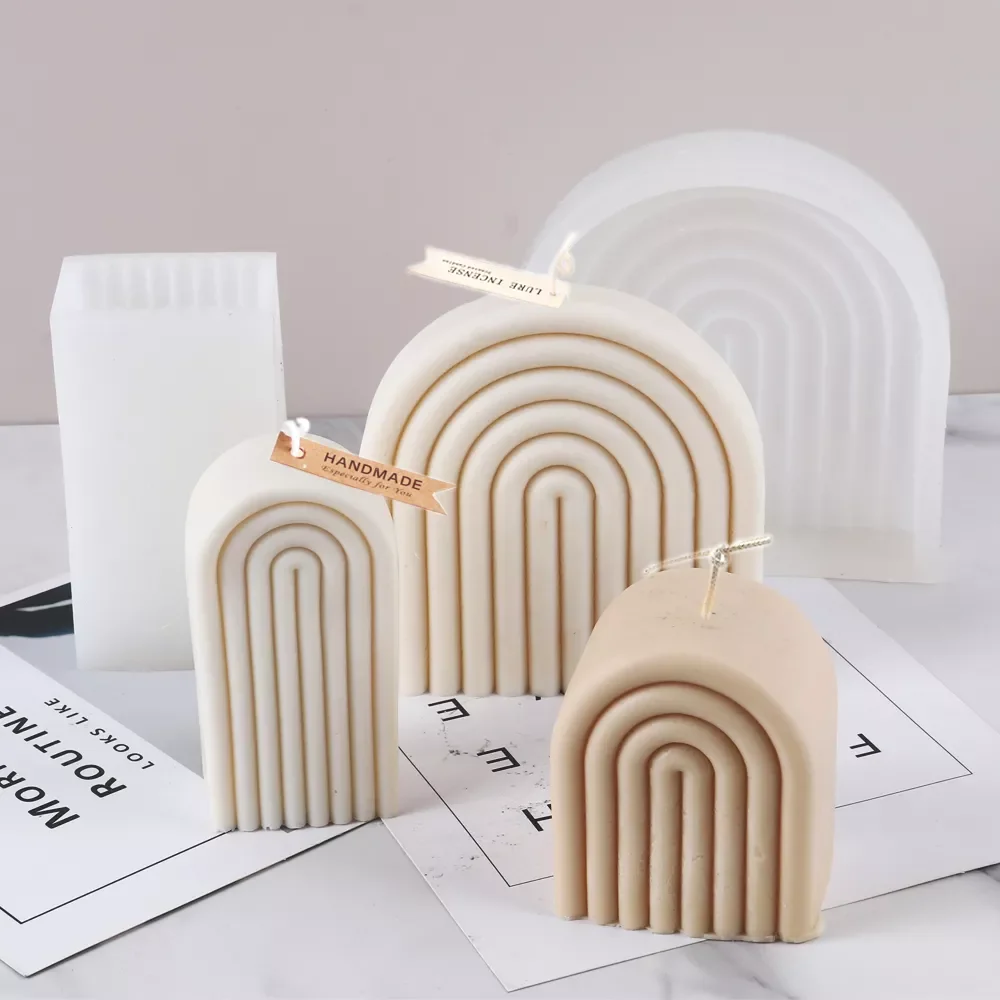 

New Art Geometric Rainbow Arch Candle Silicone Mold 3D Handmade Craft Aromatherapy Candle Soy Wax Mould Making Supplies
