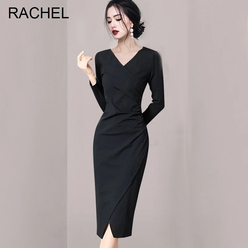 Женское платье-макси с длинным рукавом и V-образным вырезом | Женская одежда