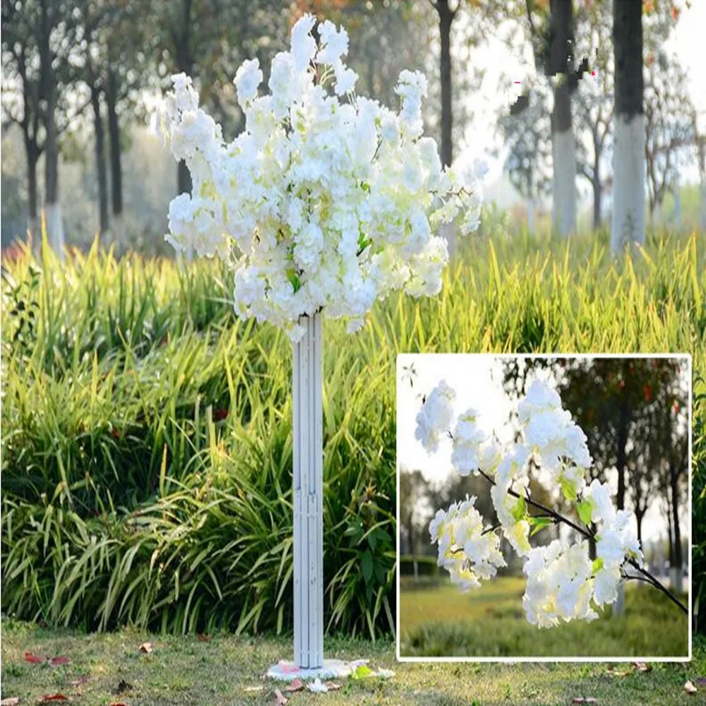 

White Cherry Blossoms Artificial Flowers Branches For Wedding Arch Bridge Decoration Ceiling Background Wall Decor Fake Flower