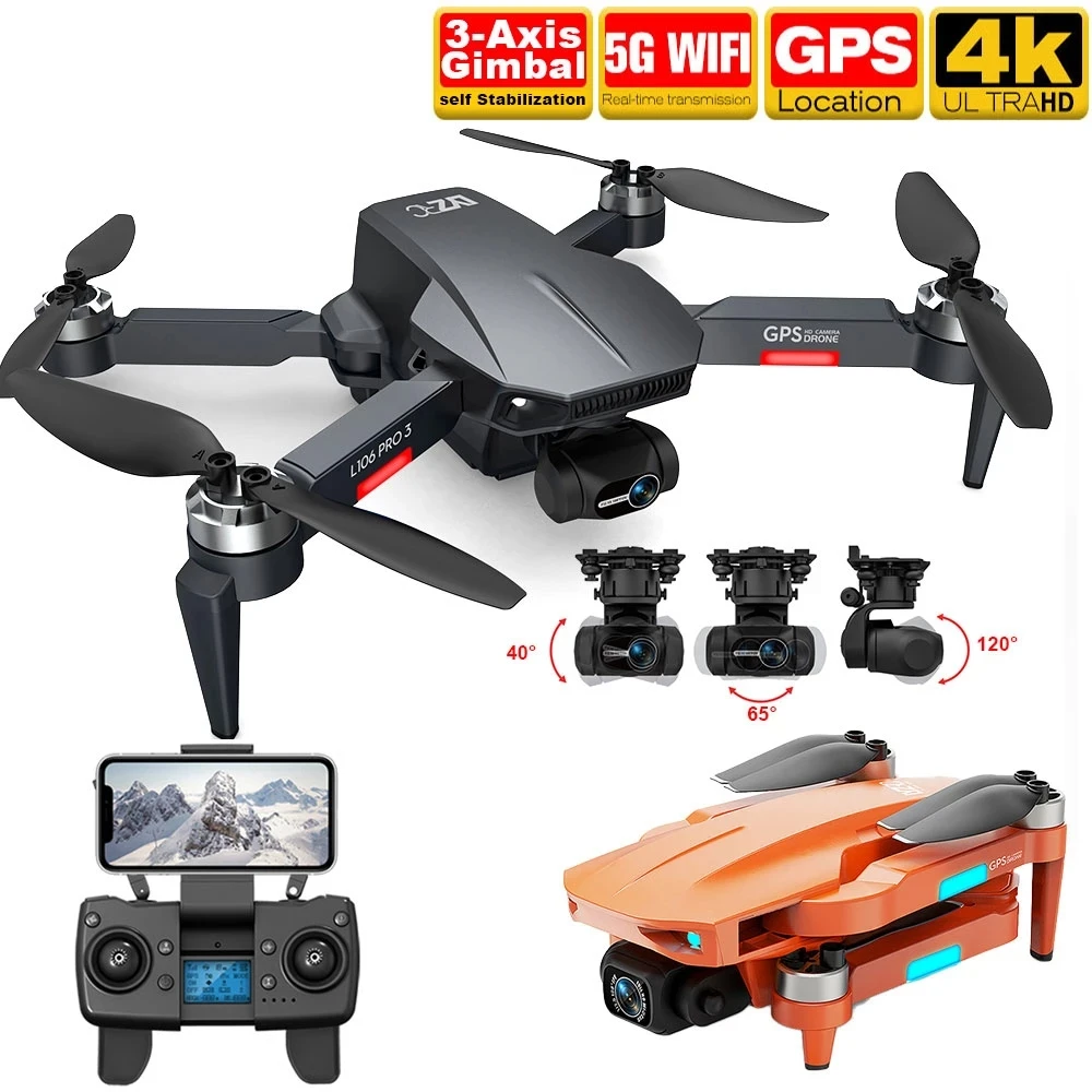 

L106 3-Axis Gimbal Brushless Motor Professional Drone Aerial Photography GPS Quadcopter With Camera HD 4k Follow Me RC Helicopte