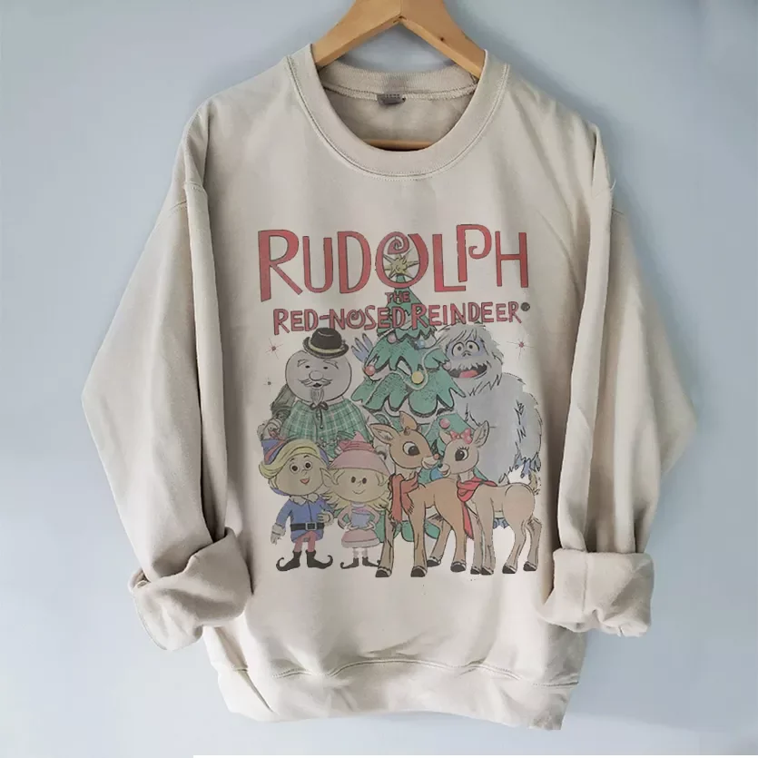

Cotton Sweatshirts Rudolph The Red-nosed Reindeer Sweatshirt Simple Pullovers Women Harajuku Oversize Long-Sleeve Top