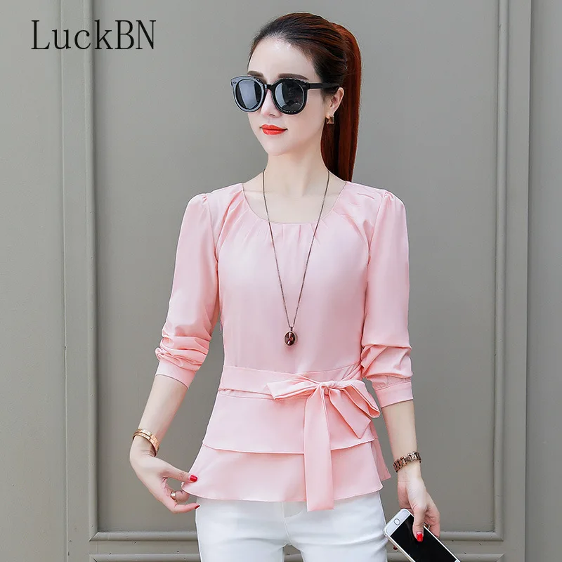 Butterfly Shirt OL Blouse Cherry White O-neck Long-sleeved Tops Spring Large Size 3XL Shirts Elegant Autumn New Feminino Camisa