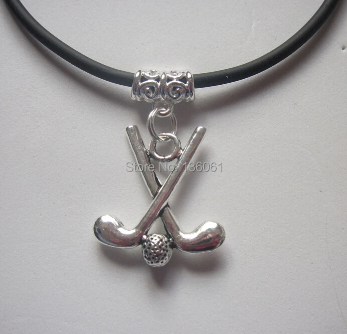 Vintage Silver Golf Clubs&Ball Necklace Pendants  Charms Choker Leather Statement  Necklace DIY Women JewelryGifts   X531