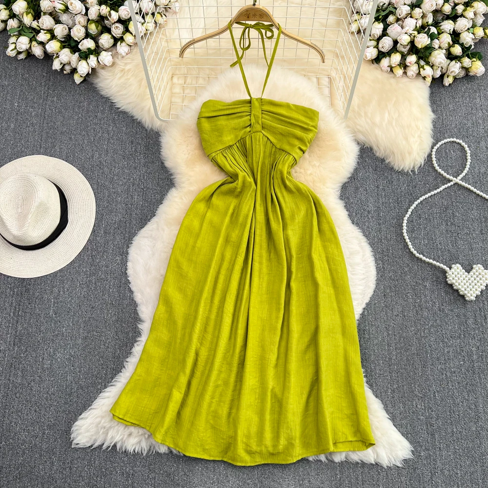 

Летняя пляжная юбка для отпуска, французское платье-трапеция средней длины с вырезом-лодочкой, открытой спиной и без рукавов