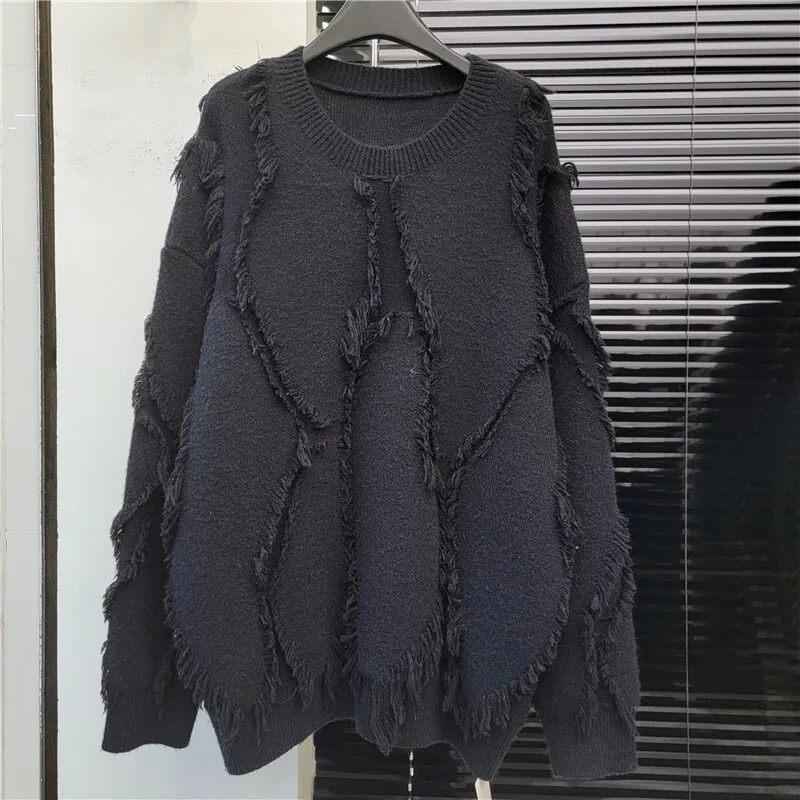 [zoci] Зимний нишевый дизайн толстый вязаный топ свободный ленивый изношенный