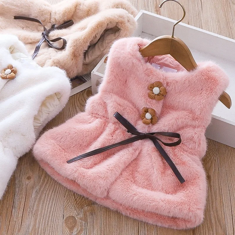 

Одежда для маленьких девочек, зимние пальто для новорожденных, куртки для девочек, меховой жилет с цветами, одежда для маленьких девочек, детская верхняя одежда