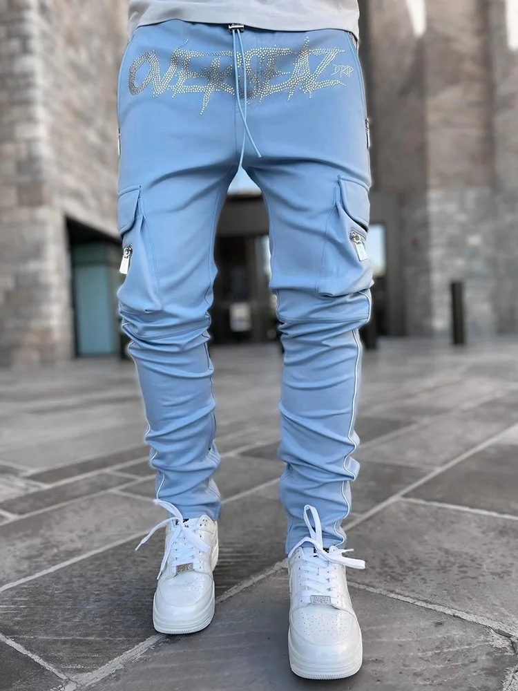 

Men's Track Pants Slim Trousers Sport Tracksuit Men Fashion Drawstring Zip Strips Pockets Long Pants Sports Trousers