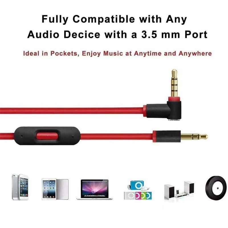 Replacement Audio Cable for Beats By Dr Dre Headphones with in Line Mic Studio/Executive/Mixr/Solo/Wireless/Pro