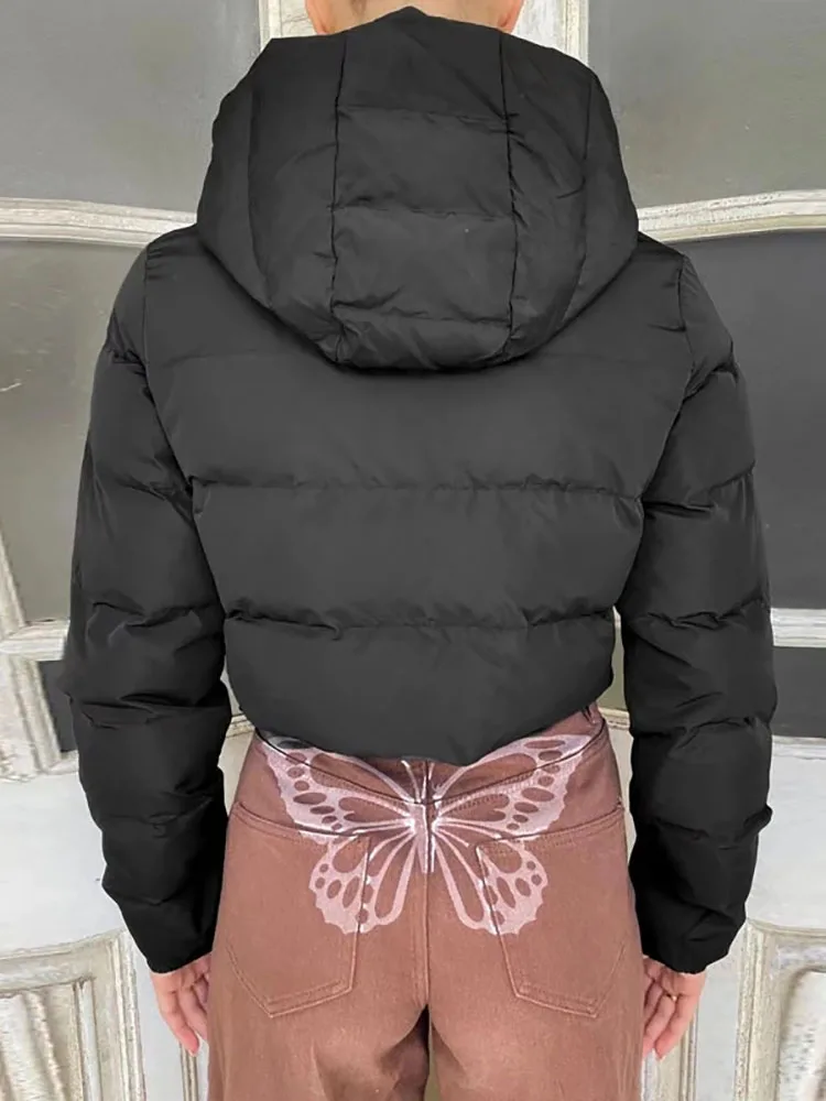 Autumn Winter Women Cotton Padded Jacket Elegant Solid Color Cropped Puffer Soft Warm Coat Fashion Ladies Hooded Short Outerwear