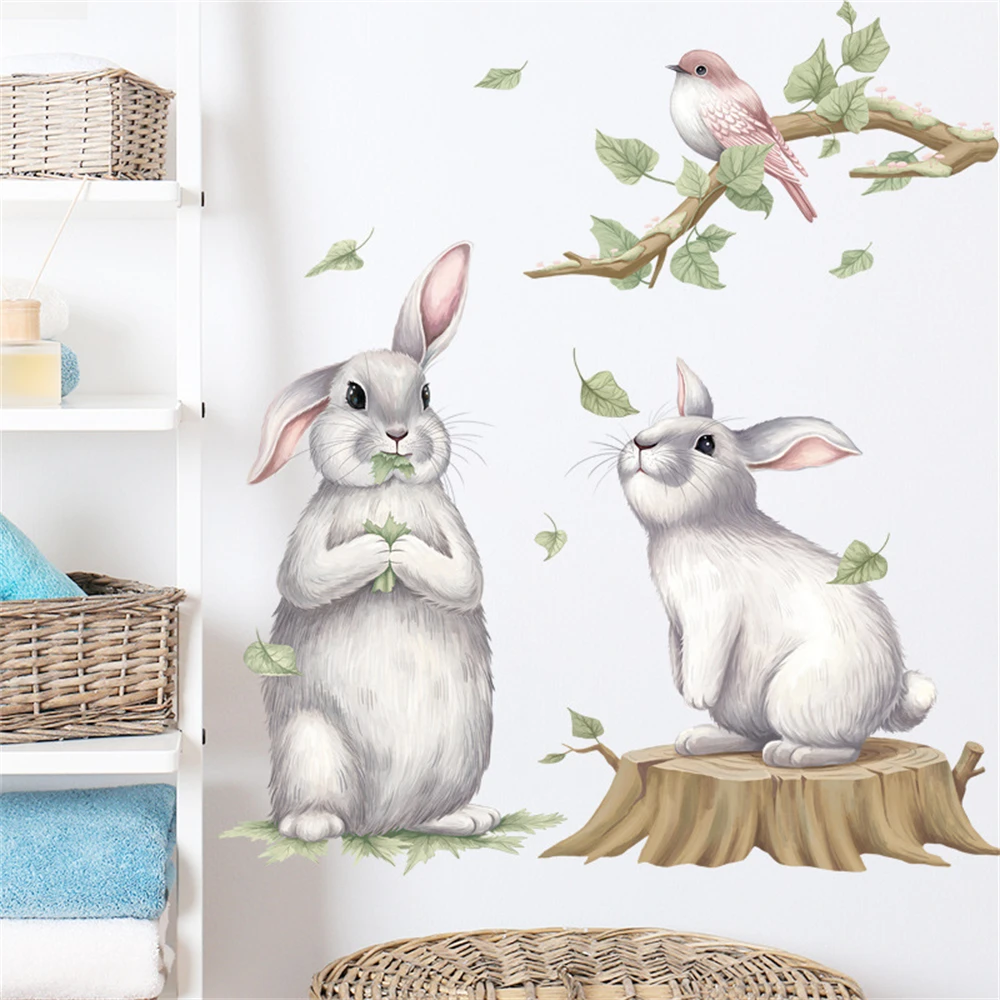 

Настенные Стикеры с двумя милыми кроликами, съемные обои для детской комнаты, украшение для дома, спальни, гостиной, роспись с кроликом