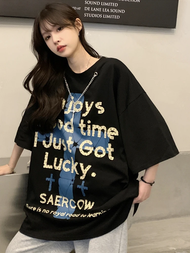 

Women T Shirt Harajuku Graphic Casual letter chain Short Sleeve T-shirt Party Day Oversized T-shirt Female Summer Unisex Clothes
