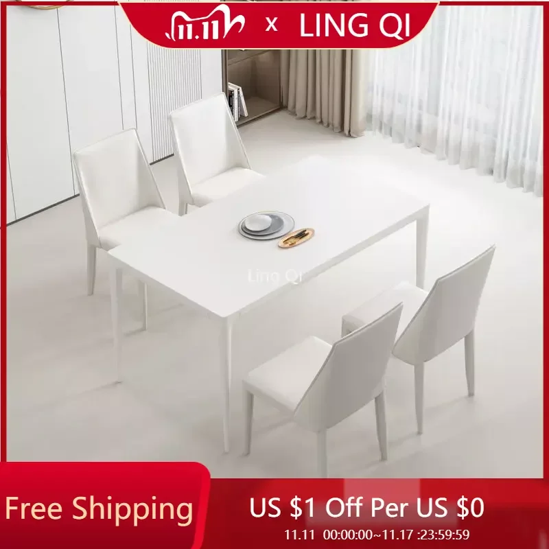 

White Waterproof Dining Table Luxury Legs Metal Newclassic Balcony Coffee Tables Nail Free Shipping Mesa Comedor Home Furniture