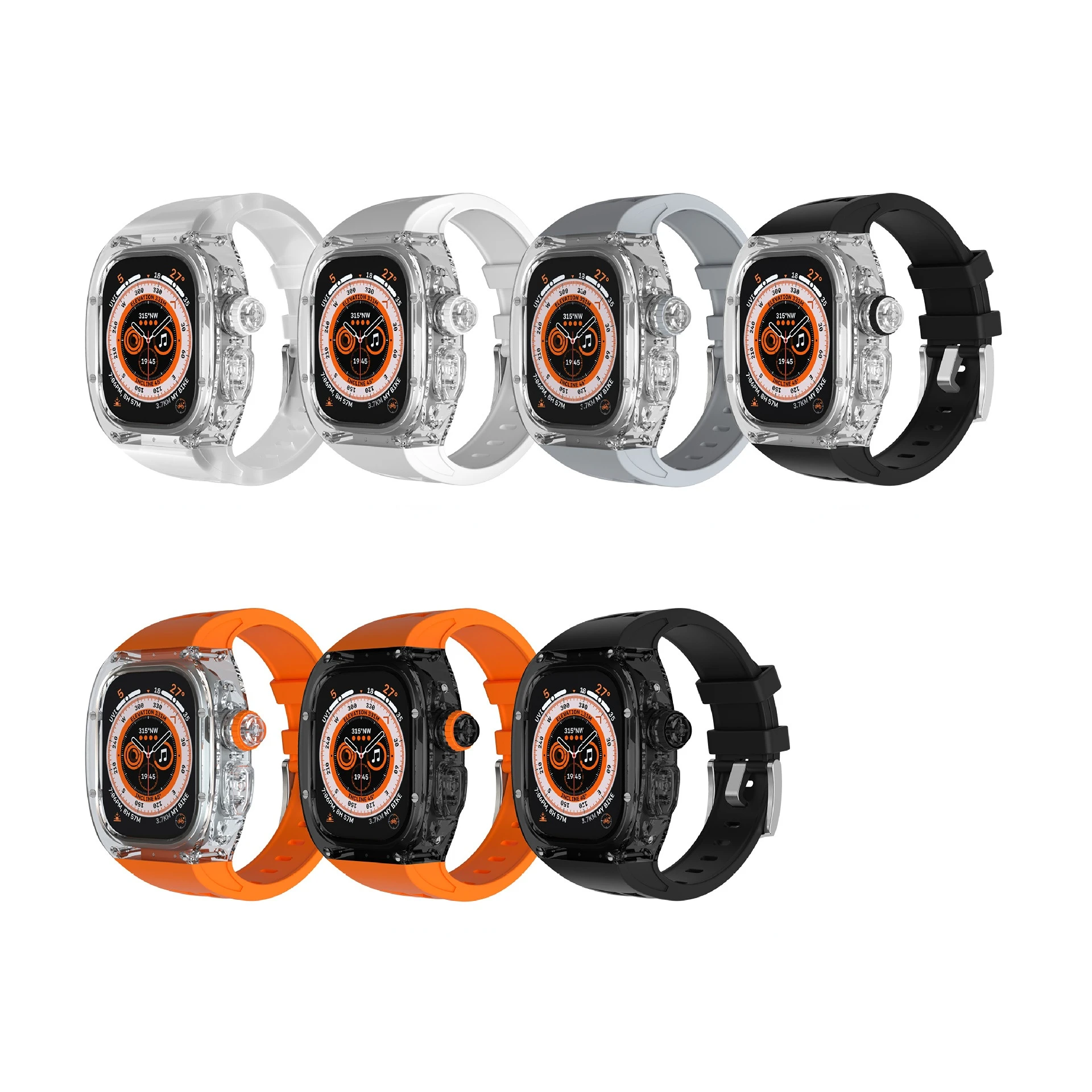 Luxury Modification Kit For Apple Watch Ultra 49MM Transparent Case For iWatch Series 49mm Sport Rubber Band Mod Kit Accessaries