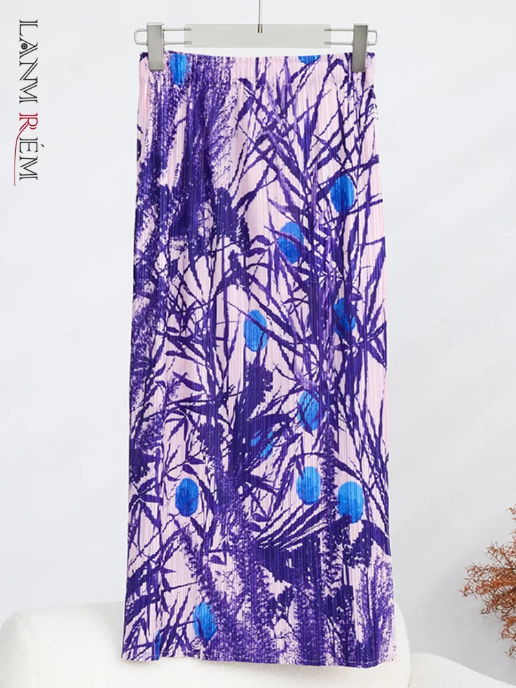 

LANMREM Retro Printing Skirt For Women High Elastic Waist Straight Split Hip Wrap Skirts Office Lady Clothing 2023 New 32D358