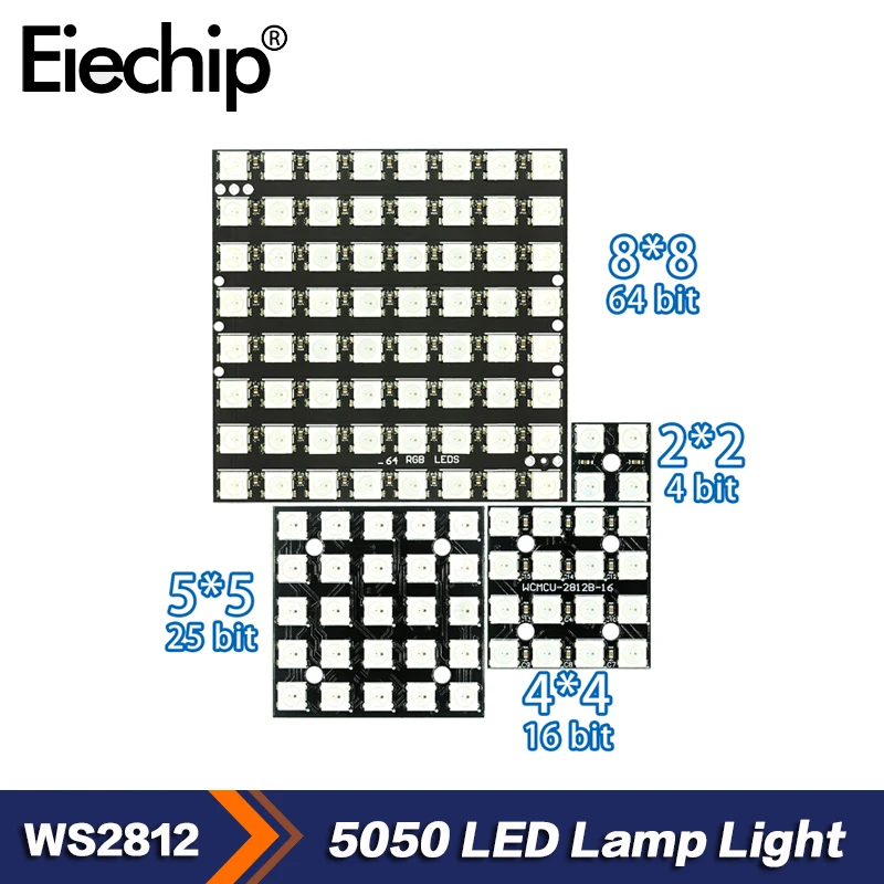 Светодиодная кольцевая лампа WS2812 5050 RGB 8x8 4 бит 16 бит 25 Бит 64 светодиодный ИТ