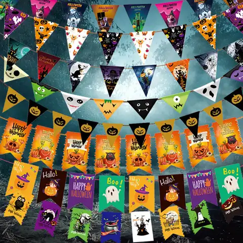 Счастливый Хэллоуин бумажный баннер ужас летучая мышь Тыква Ведьма паук фотография для Хэллоуина фотофлаги