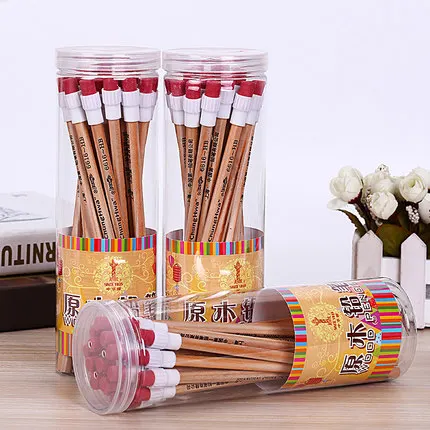 20pcs pencils With rubber head barrel Raw wood non-toxic pencil Student sketch hexagon free shipping