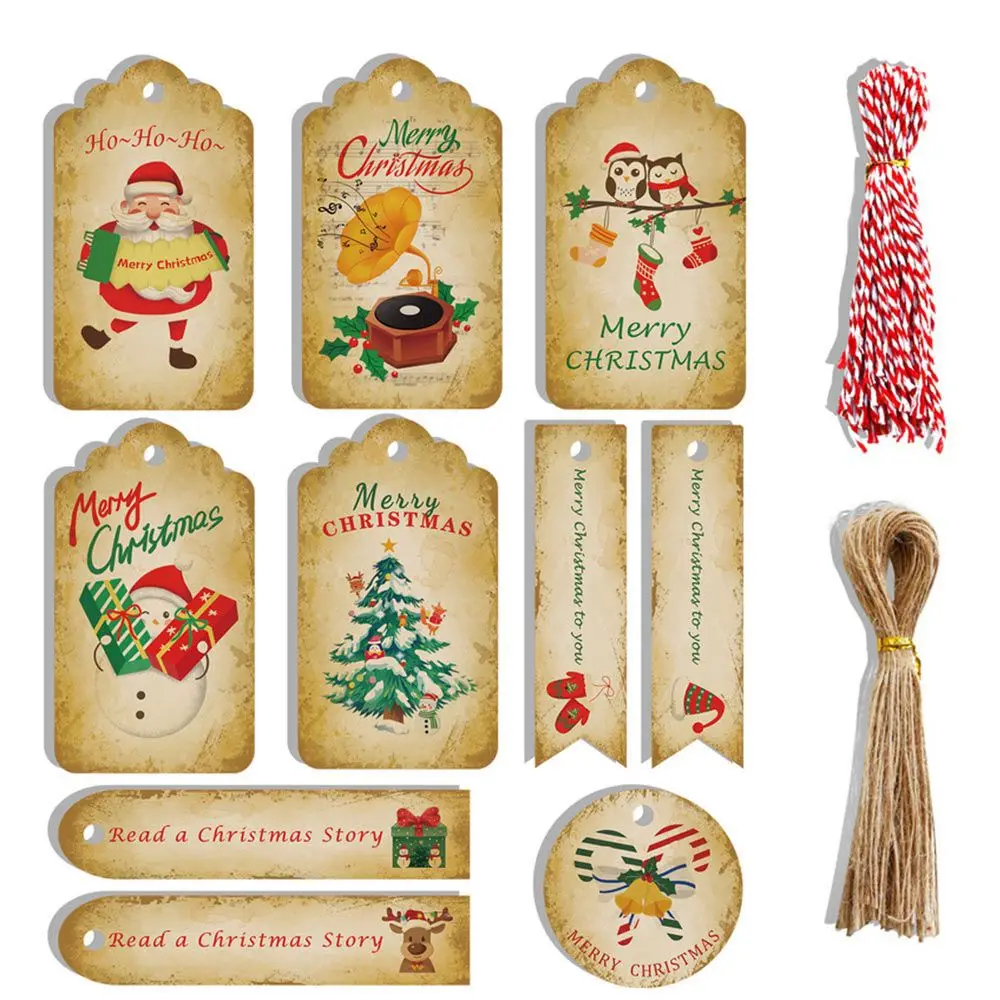 

100 шт. рождественские этикетки, ярлыки из крафт-бумаги, подвески из бумаги, Санта-Клаус, бумажные открытки, товары для рождевечерние