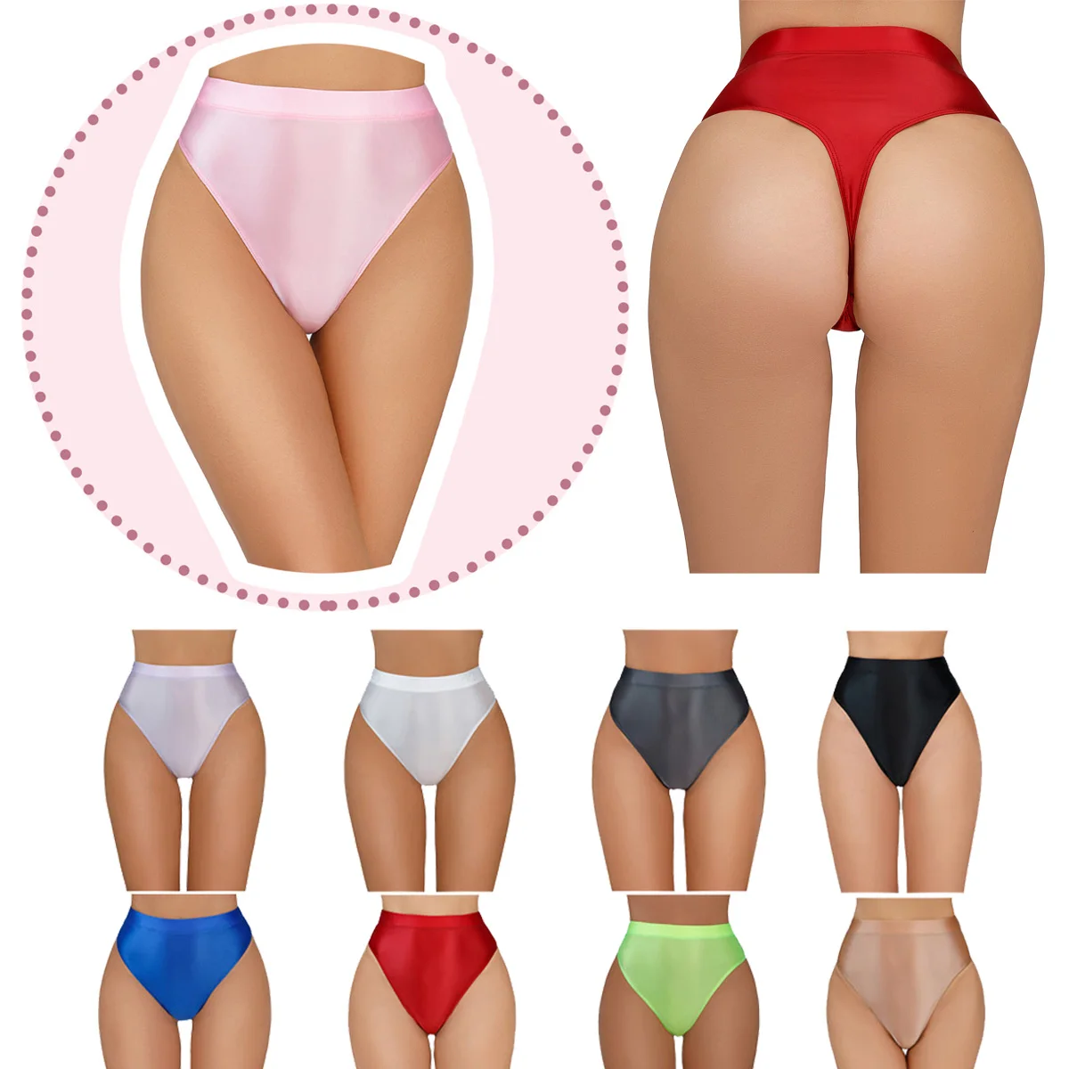 

Сексуальные женские трусики с высокой талией, блестящие атласные глянцевые непрозрачные трусики для йоги, стринги, нижнее белье, шелковые к...