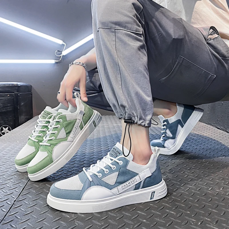 Men's Vulcanize Shoes Canvas Male Sneakers Fashion Lace-up Solid Mesh Breather Shoes Rubber Flat Autumn Casual Man Shoes