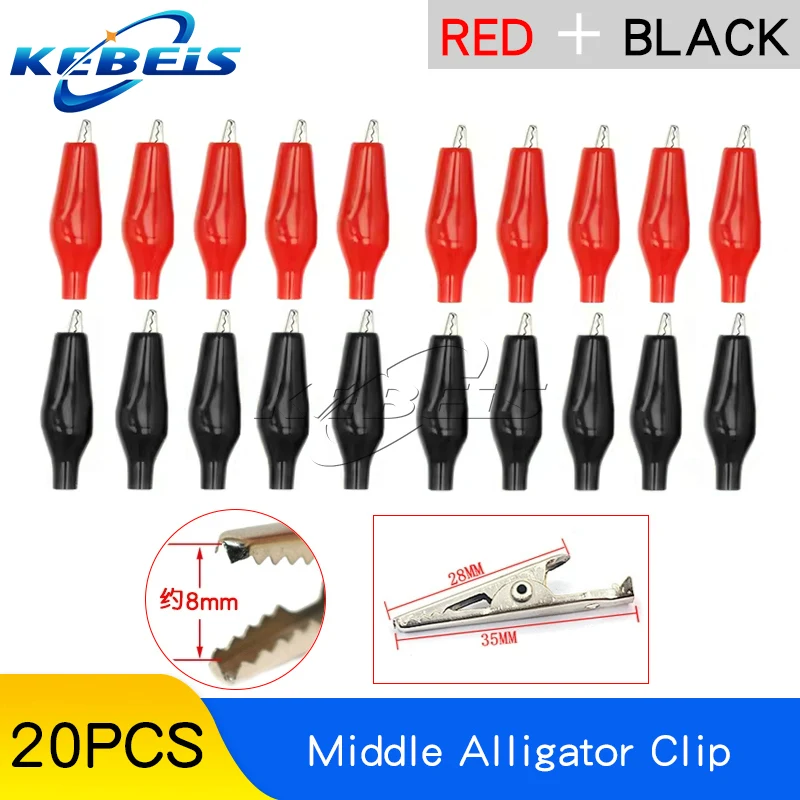 Тестовые зажимы «крокодил» KEBEIS 20 шт., красный, черный, 28/35/45 мм