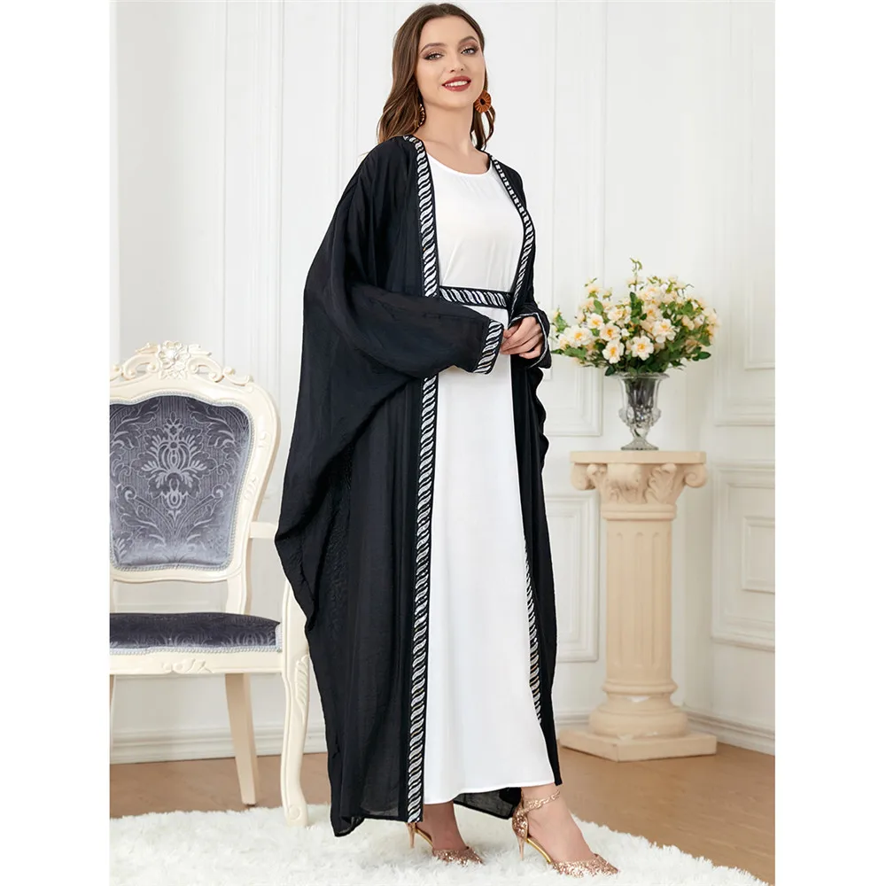 

Moroccan Jilbab Open Cardigan Muslim Women Maxi Dress 2 Piece Sets Turkey Eid Ramadan Kaftan Gown Dubai Abayas Caftan Clothing