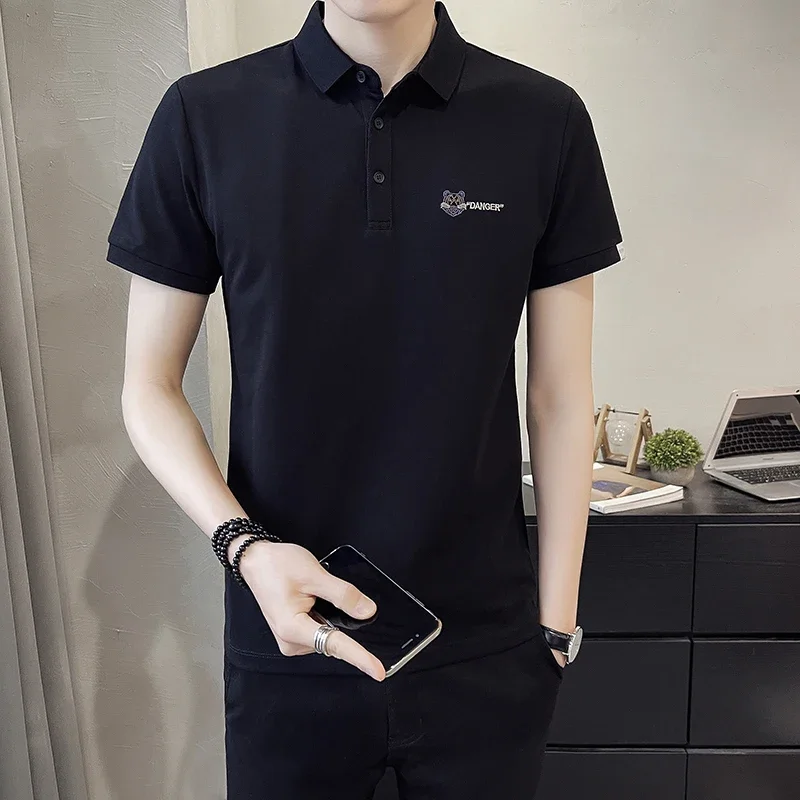 Мужская рубашка поло с коротким рукавом новинка лета 2024 облегающая дышащая