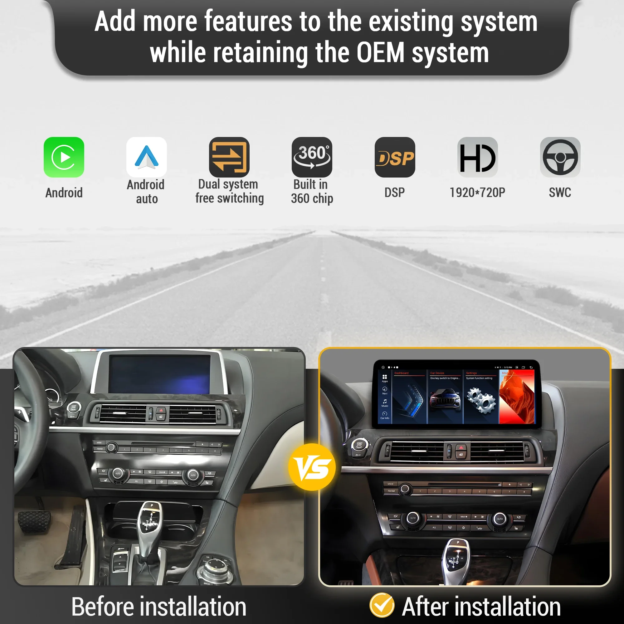 Фото 12,3-дюймовое автомобильное радио с Android 14, беспроводным Bluetooth, CarPlay, процессором Snapdragon 680, экраном для BMW 6 серии F06 F12 F13 2010-2017 годов №2