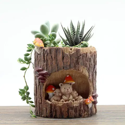 

Home Creative Pastoral Wood Pile Cartoon Animal Forest Tree Stump Plant Flower Pot Desktop Decoration Ornaments tools
