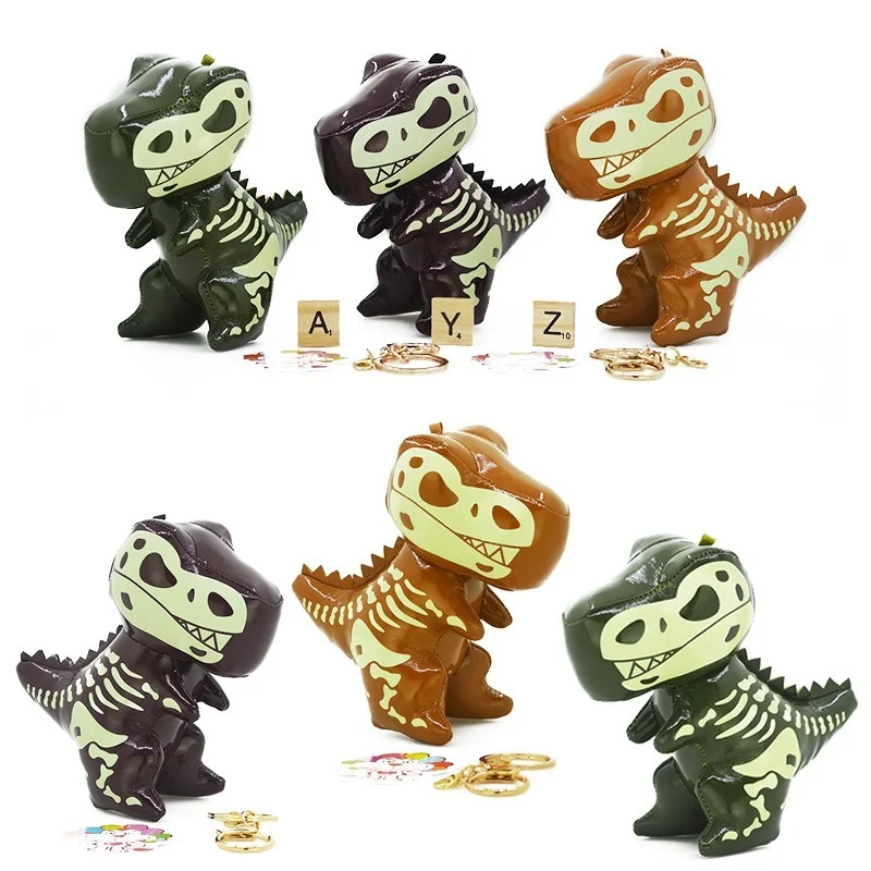 

Cute reflective Tyrannosaurus small doll leather toy key chain student bag pendant buckle gift jewelry toys stuffed animals