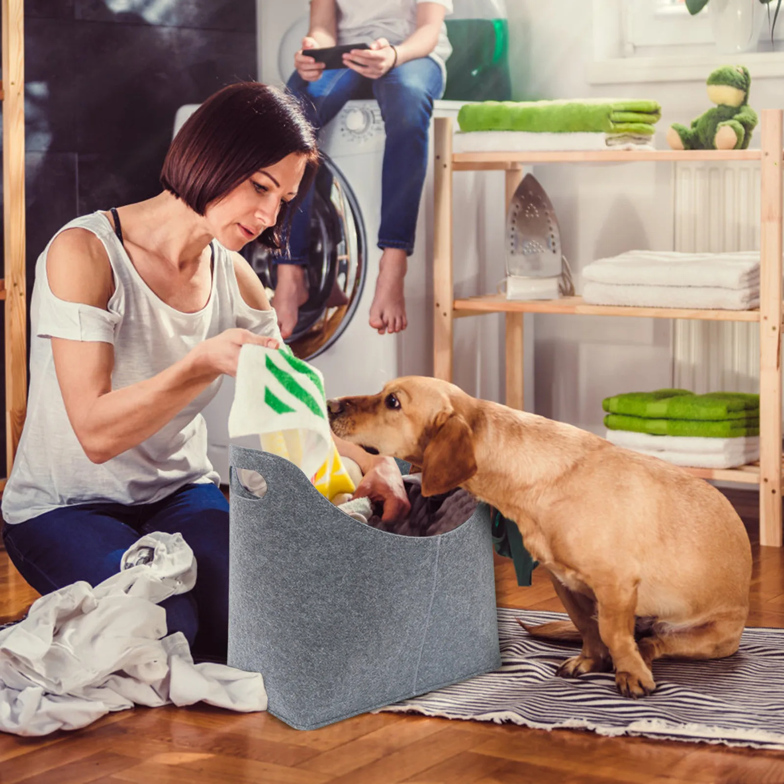 

Корзина для хранения из войлока, Портативная сумка для хранения дров, прочная корзина для хранения из войлока с ручкой, удобная в использова...