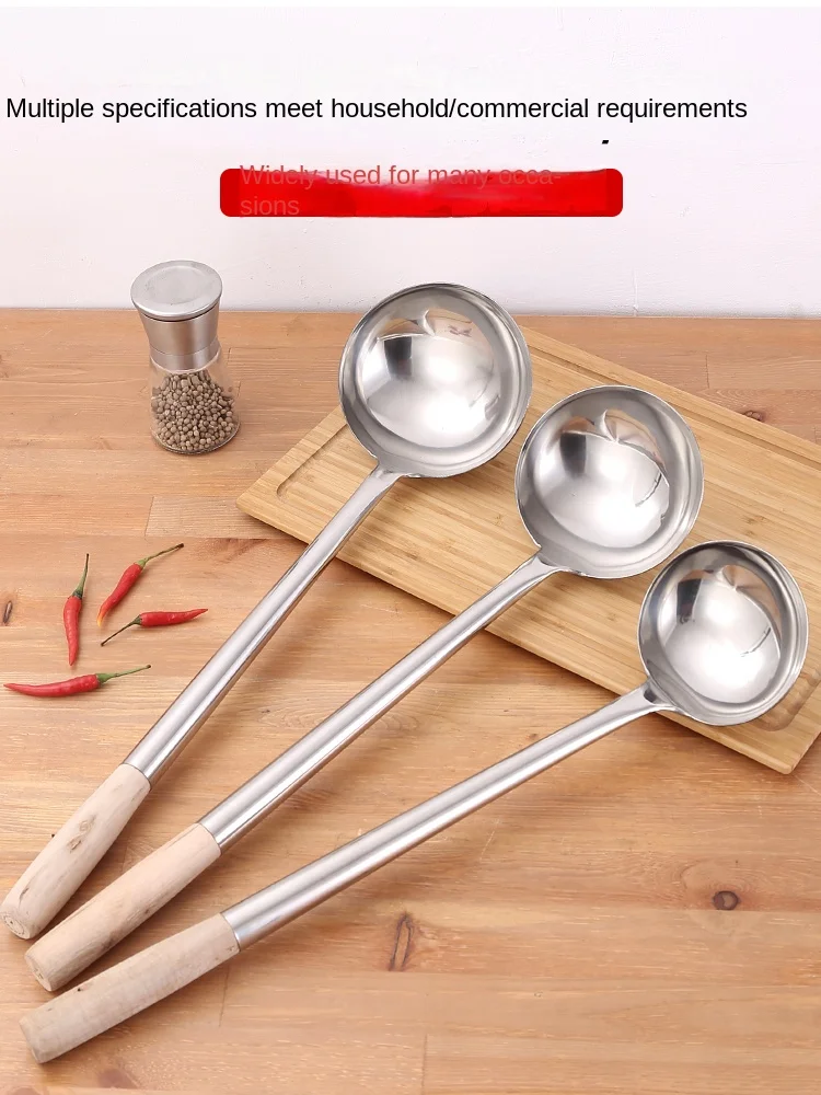 Stainless Steel Chef Commercial Thickened Long Handle Spatula Cooking Hand Spoon Cooking Iron Spoon Oil Dipper Soup Spoon