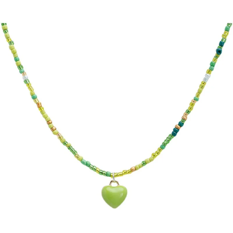 New versatile dopamine-series candy contrast love beaded necklace cute girl sweet temperament collarbone chain