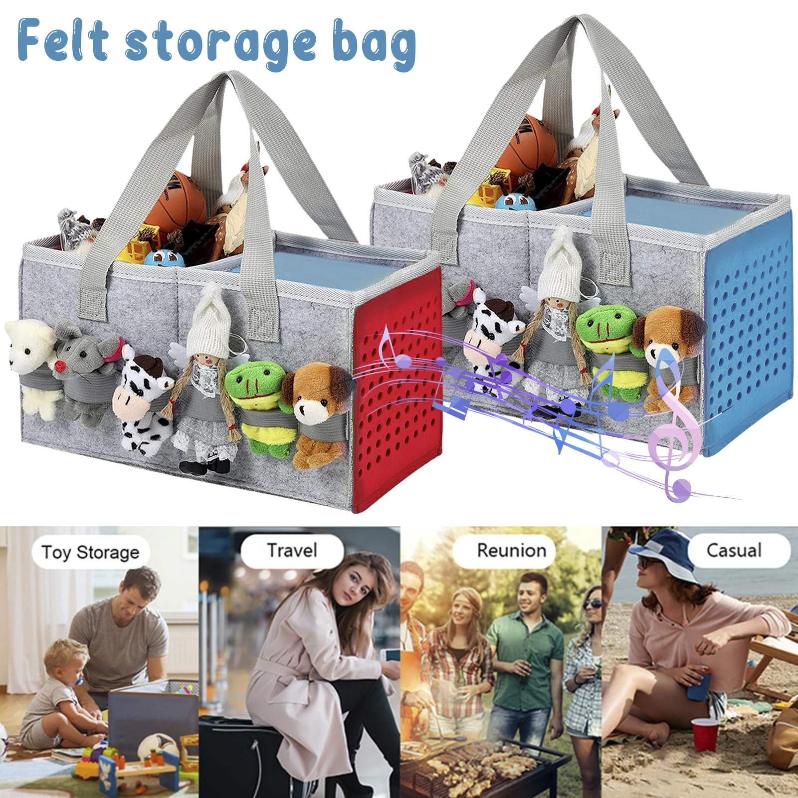

Felt Carrying Bag Large Capacity Felt Toy Organizer Bag with Handle Early Education Machine Speaker Carrying Bag Portable Travel