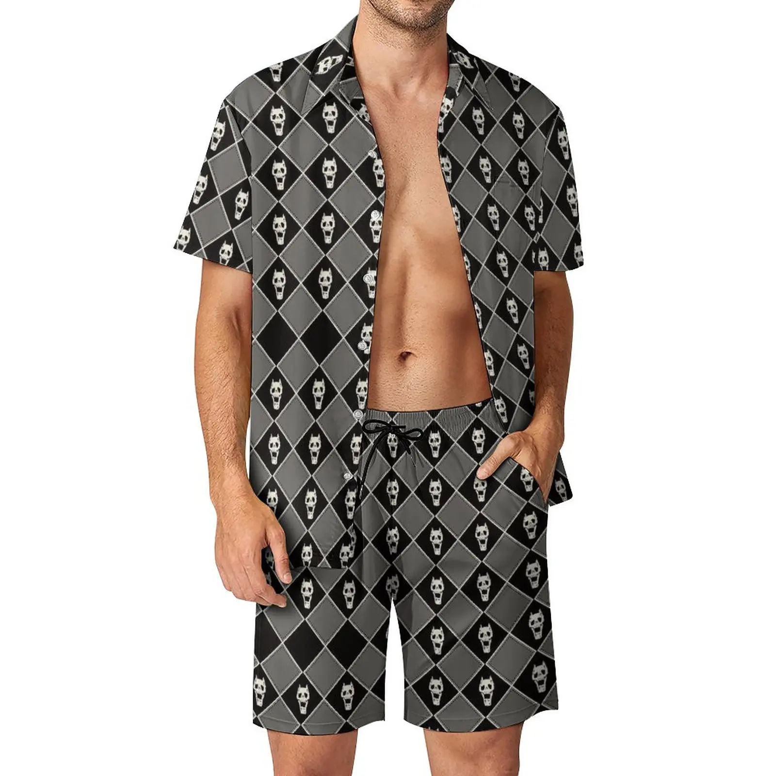 

Kira Yoshikage Skull Men Sets Jojos Bizzare Adventures Killer Queen Casual Shorts Trending Beach Shirt Set Graphic Oversize Suit