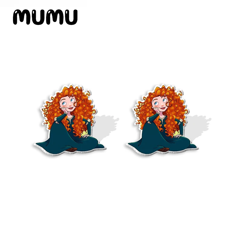 Новинка 2024 серьги-гвоздики в виде маленькой принцессы Merida искусственные