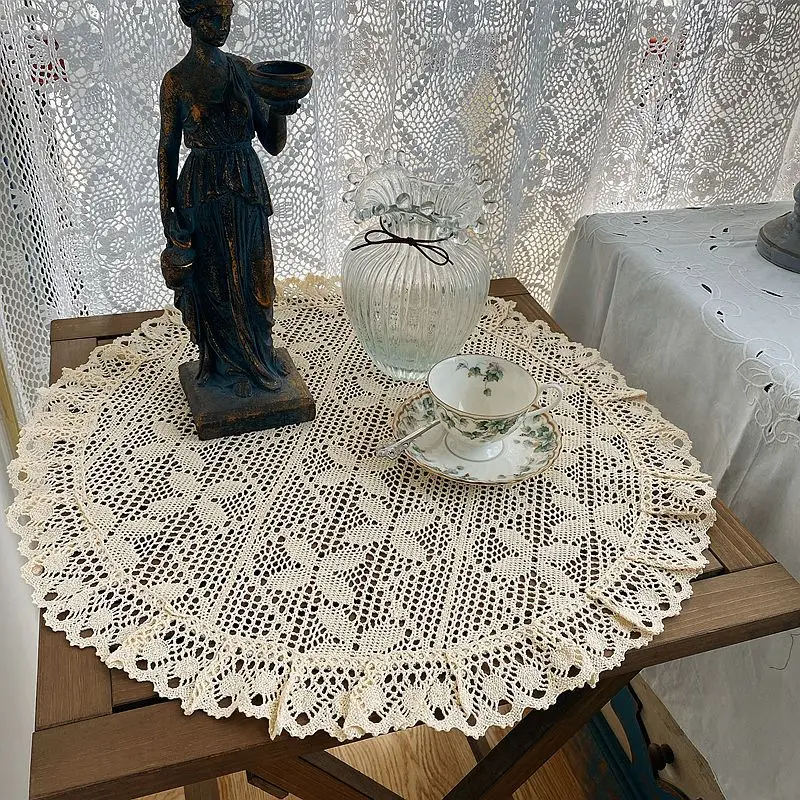 

Vintage Lace Tablecloth Christmas Knitted Round Table Cover Lamp Cover Desk Coffee Table Placemats Party Dining Wedding Decor