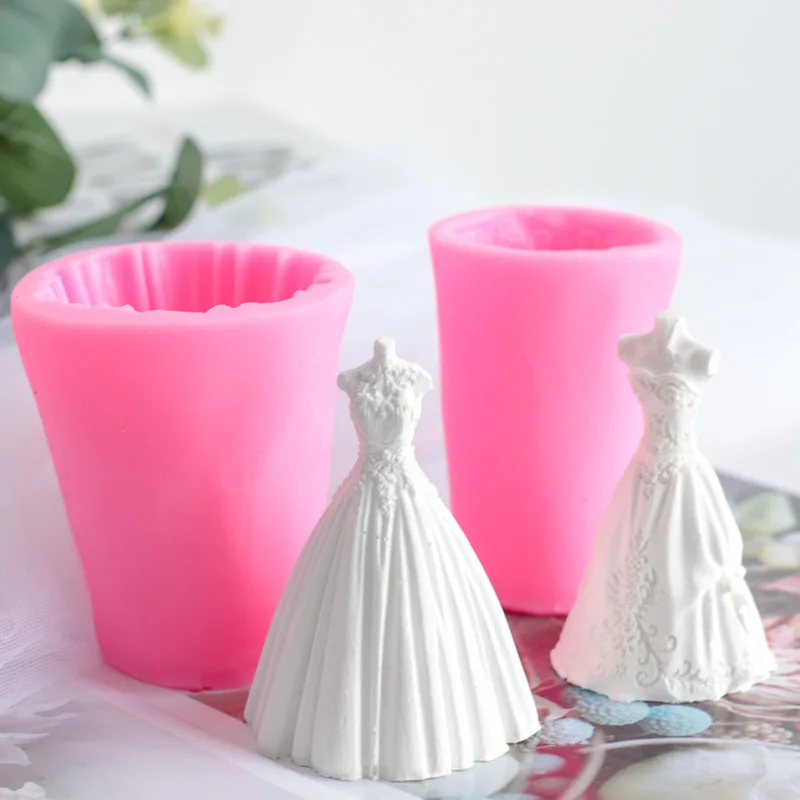 

Wedding Dress Silicone Mold Chocolate Mousse Cake Baking Tool Candle Mold DIY Plaster Resin Art Mould Candle Moulds