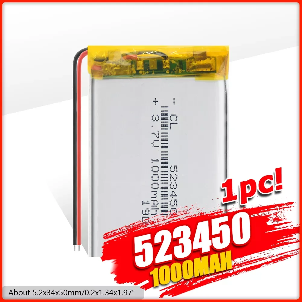 

1/2/4 Pcs Durable 523450 1000mAh Lithium Polymer Batteries Rechargeable 3.7 V 1000mAh 523450 Lipo Battery For MP3 MP4 LED Lamp