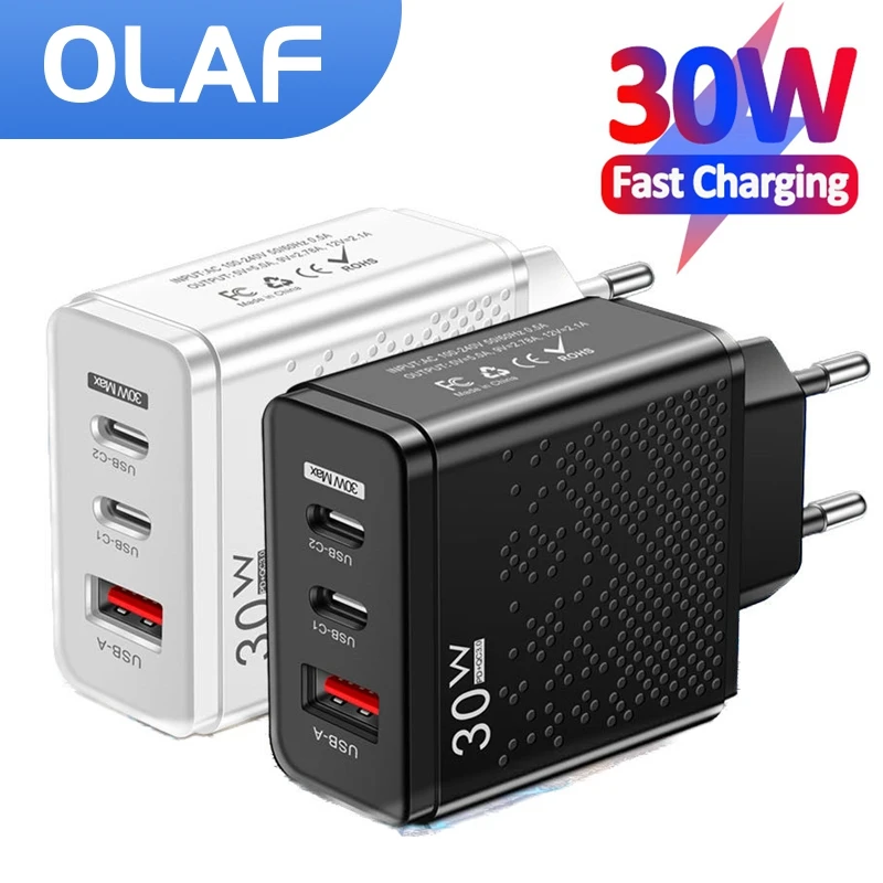 Olaf Зарядное устройство USB Type C 30 Вт PD Быстрая зарядка 3 порта Быстрая зарядка 3.0 мобильный телефон адаптер питания USB C зарядные устройства для iPhone Samsung