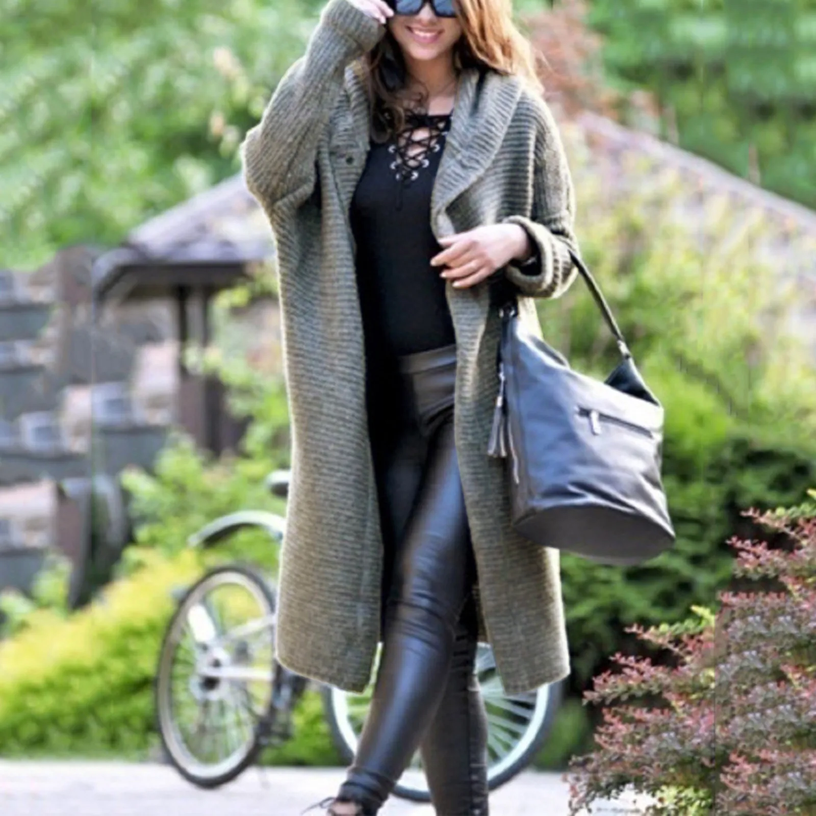 

Women'S Solid Color Long Sleeve Button Down Open Front Hooded Knit Cardigan Sweater Outwear Long Sleeve Fleece Coat