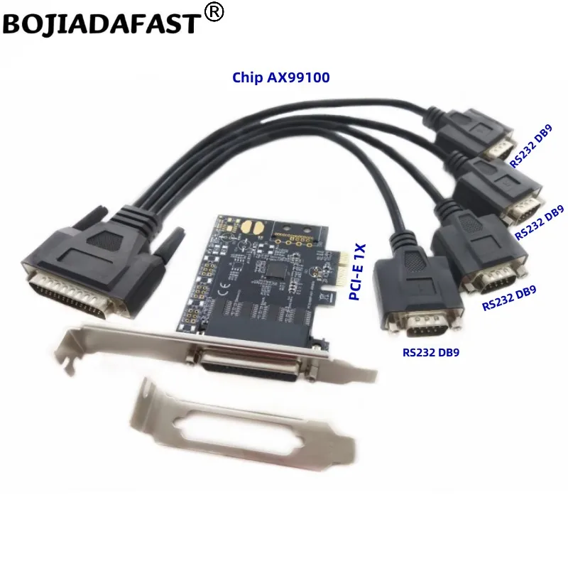 

4 RS232 Serial Port to PCI Express PCI-E 1X Controller Card With RS-232 DB9 Extension Cable AX99100