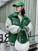 american style hip hop green jacket fashion towel embroidery coat trendy streetwear woolen black baseball uniform couple 2022